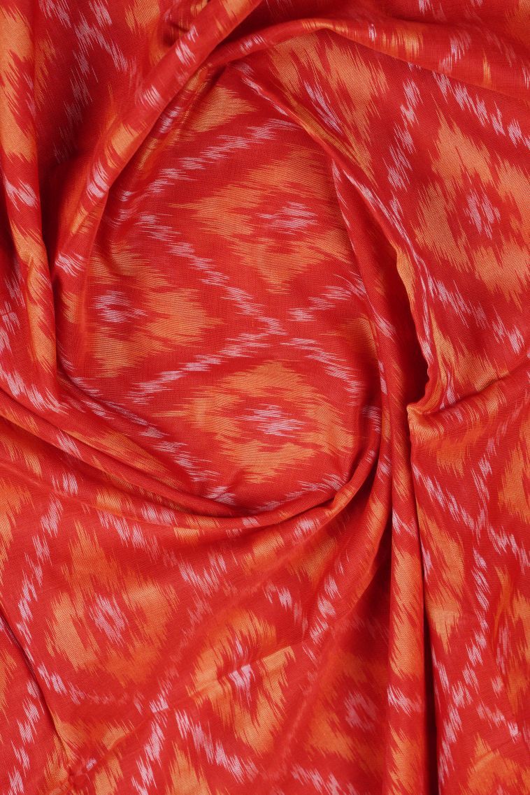 Carrot Orange Ikkat Cotton Sarees with Without Zari Zari Geometric Shapes view 4