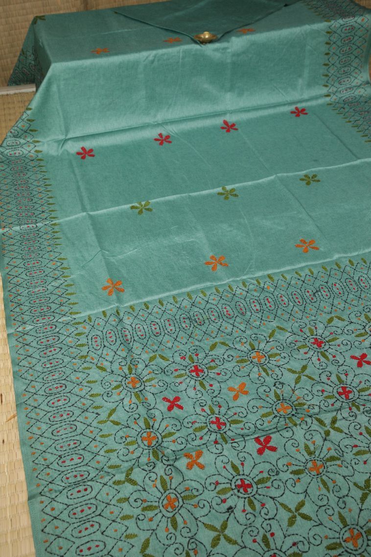 Sapphire Blue Tussar Silk Saree with Without Zari Zari Buttis (small Dots Or Motifs) view 2