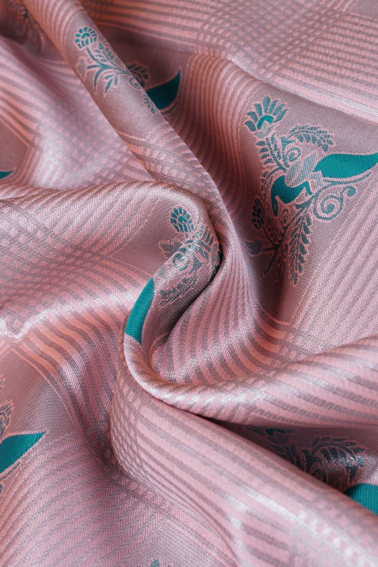Blush Pink Apoorva Silk Sarees with Silver Zari Checks view 4