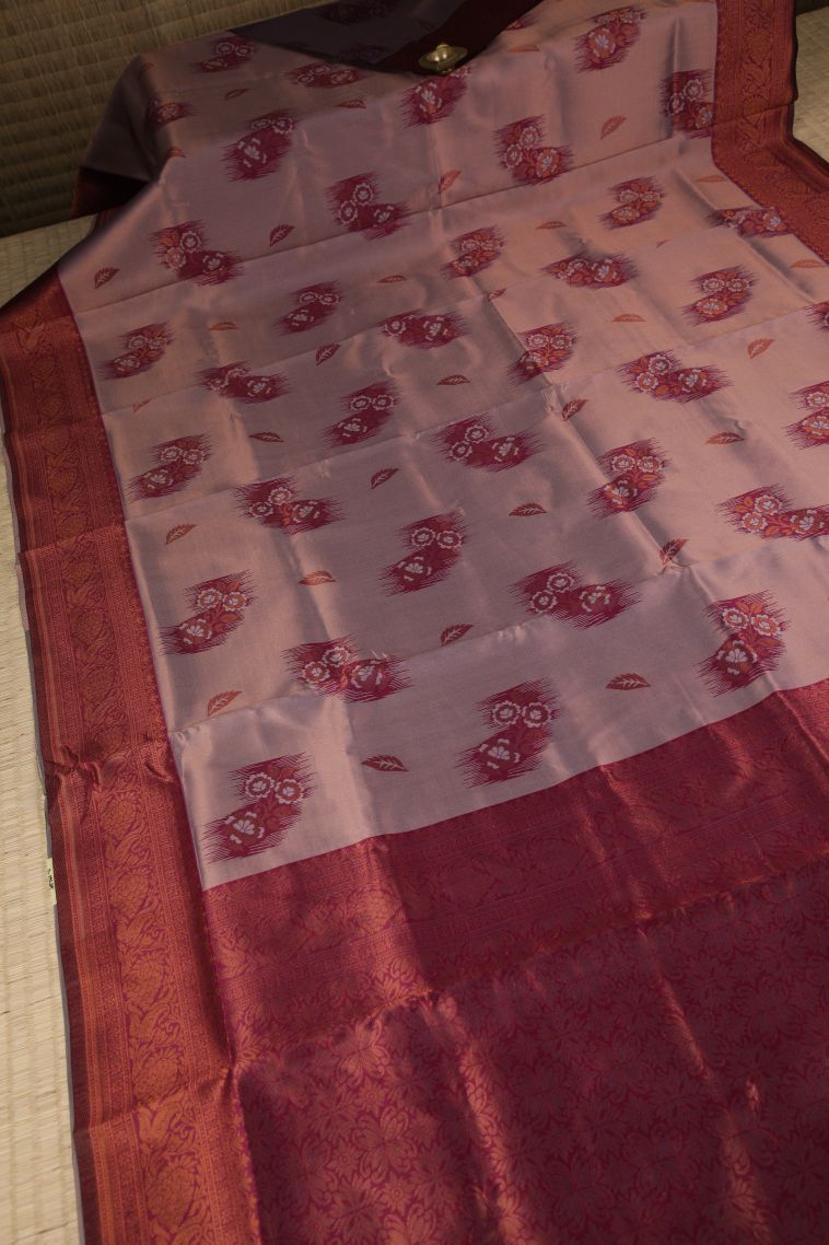 Lean Pink Apoorva Silk Sarees with Copper Zari Buttis (small Dots Or Motifs) view 2
