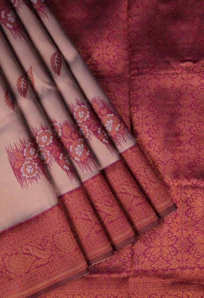 Lean Pink Apoorva Silk Sarees with Copper Zari Buttis (small Dots Or Motifs)