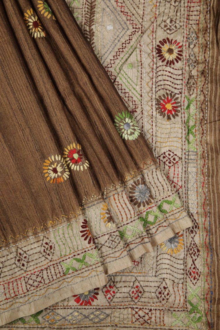 Tortilla Brown Jute Sarees with Without Zari Zari Buttis (small Dots Or Motifs) view 1