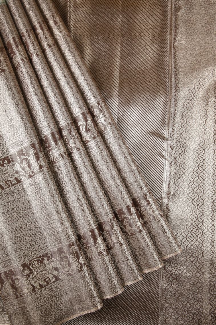 Pistachio Green Tissue Silk Sarees with Silver Zari Floral Patterns view 1