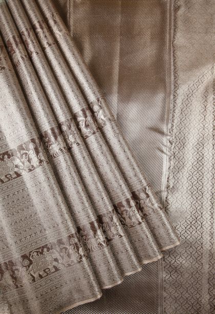 Pistachio Green Tissue Silk Sarees with Silver Zari Floral Patterns