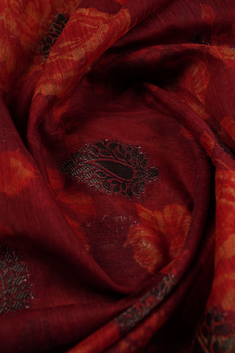 Berry Red Art Silk with Bronze Zari Floral Patterns view 4
