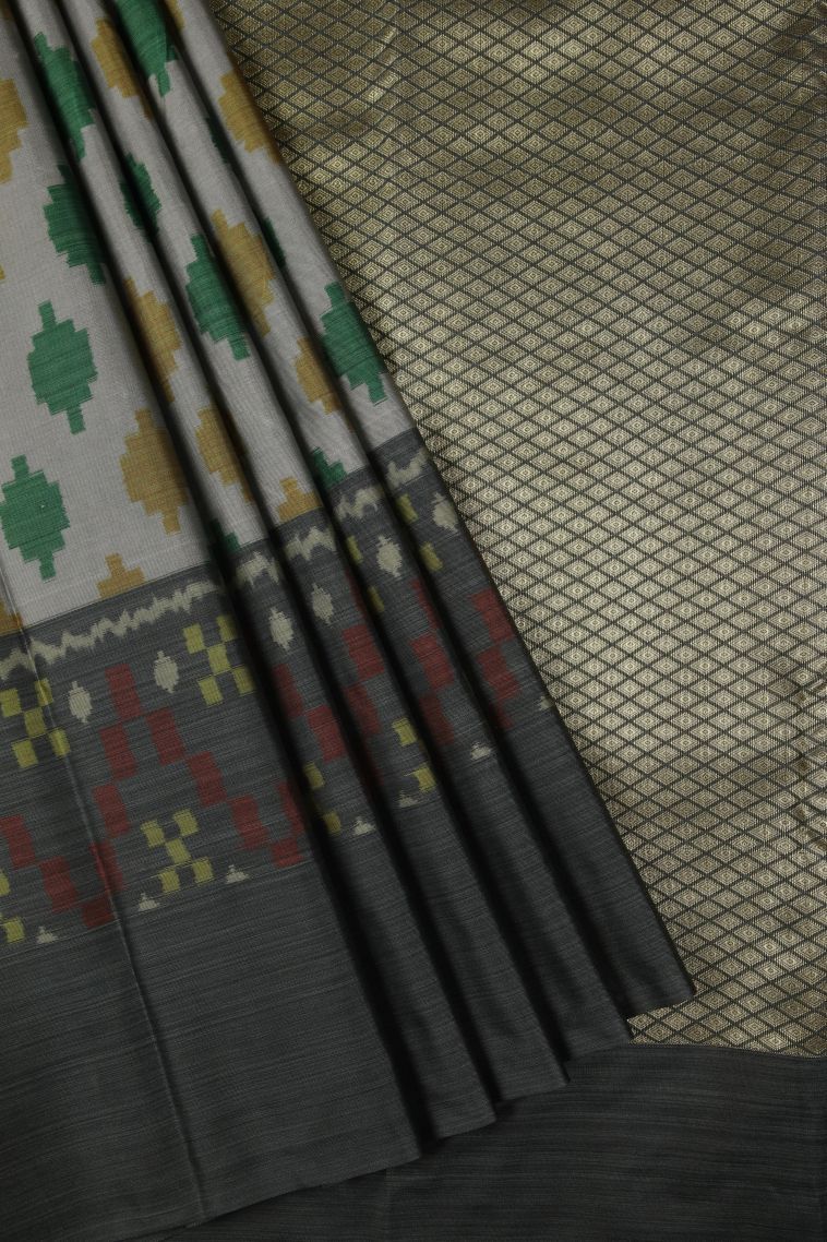 Gray Black Soft Silk Sarees with Without Zari Zari Geometric Shapes view 1