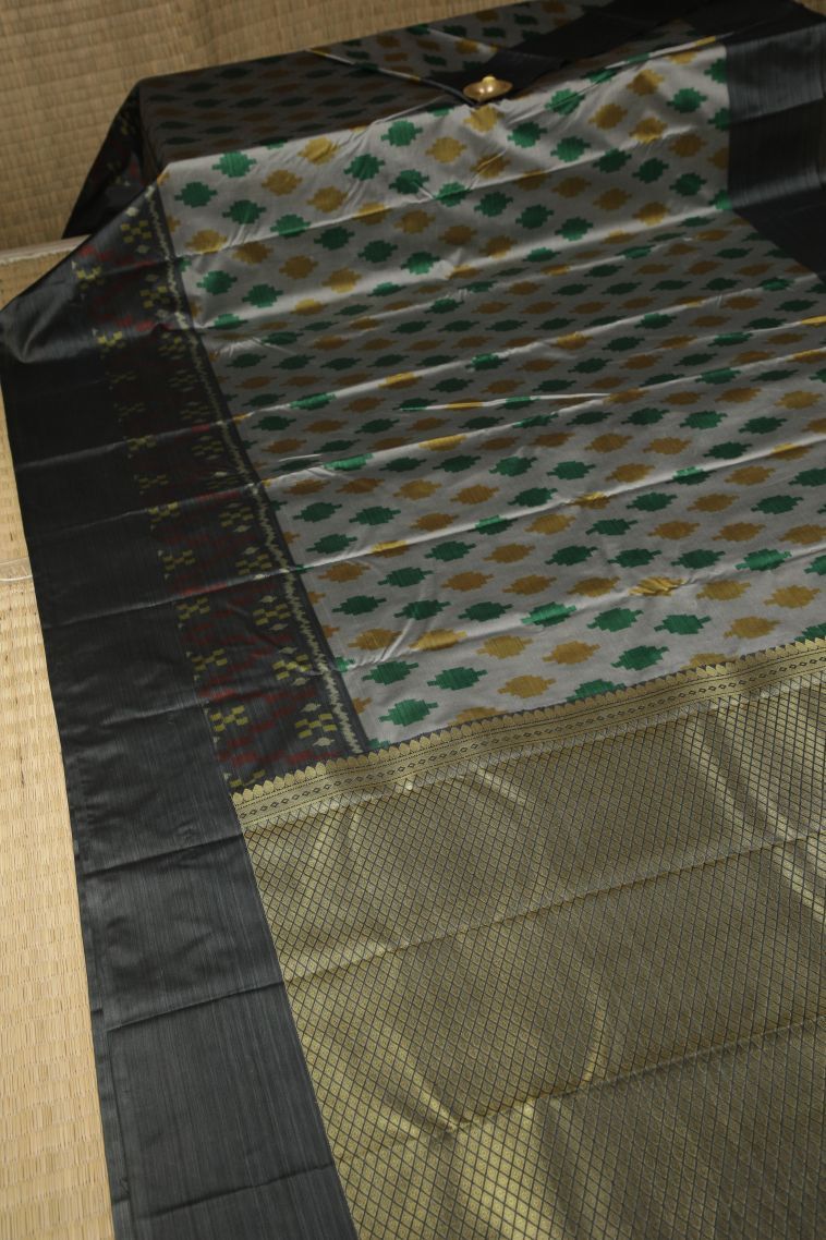 Gray Black Soft Silk Sarees with Without Zari Zari Geometric Shapes view 2