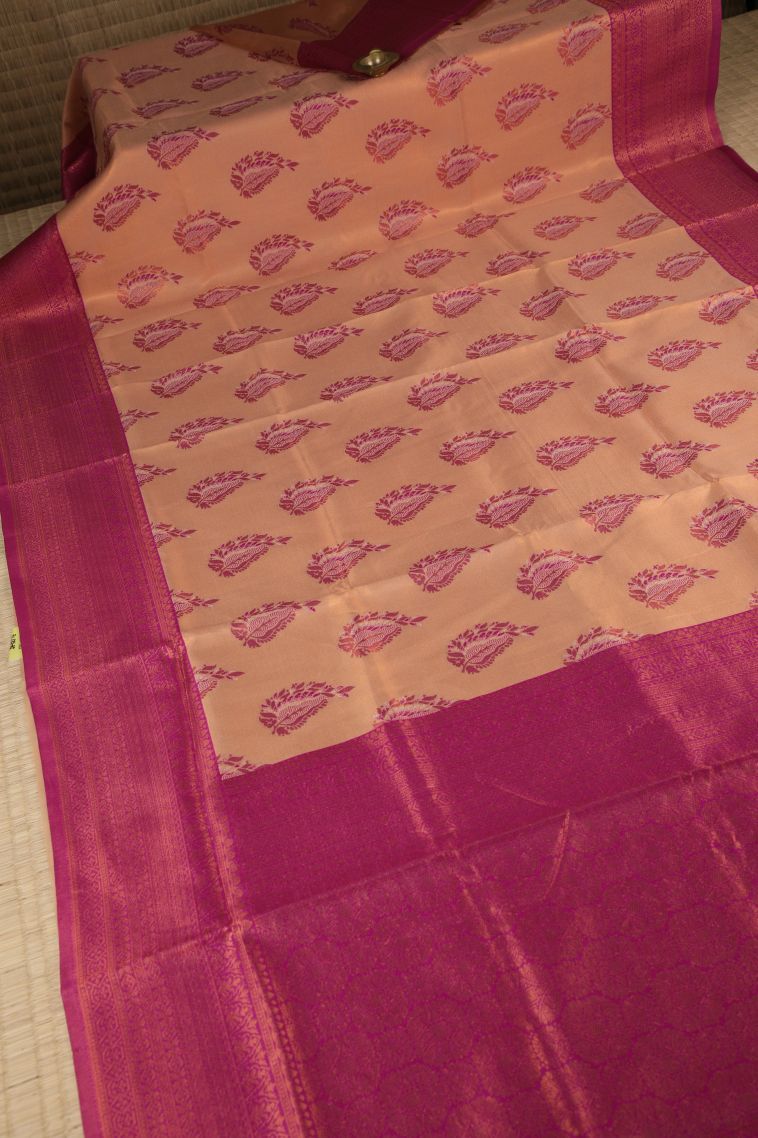 Ballet Pink Apoorva Silk Sarees with Copper Zari Buttis (small Dots Or Motifs) view 2