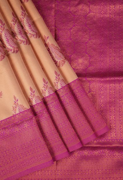 Ballet Pink Apoorva Silk Sarees with Copper Zari Buttis (small Dots Or Motifs)