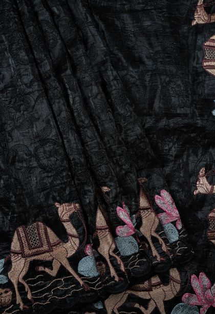 Asphalt Black Organza Saree with Without Zari Zari Floral Patterns