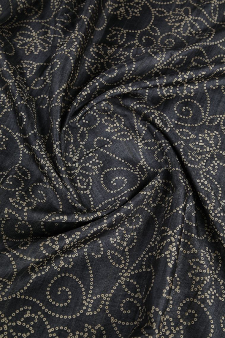 Charcoal Black Tussar Saree with Without Zari Zari Buttis (small Dots Or Motifs) view 4