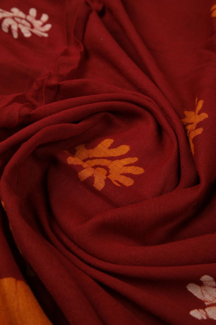 Cherry  Red Chanderi Cotton Sarees with Without Zari Zari Floral Patterns view 4
