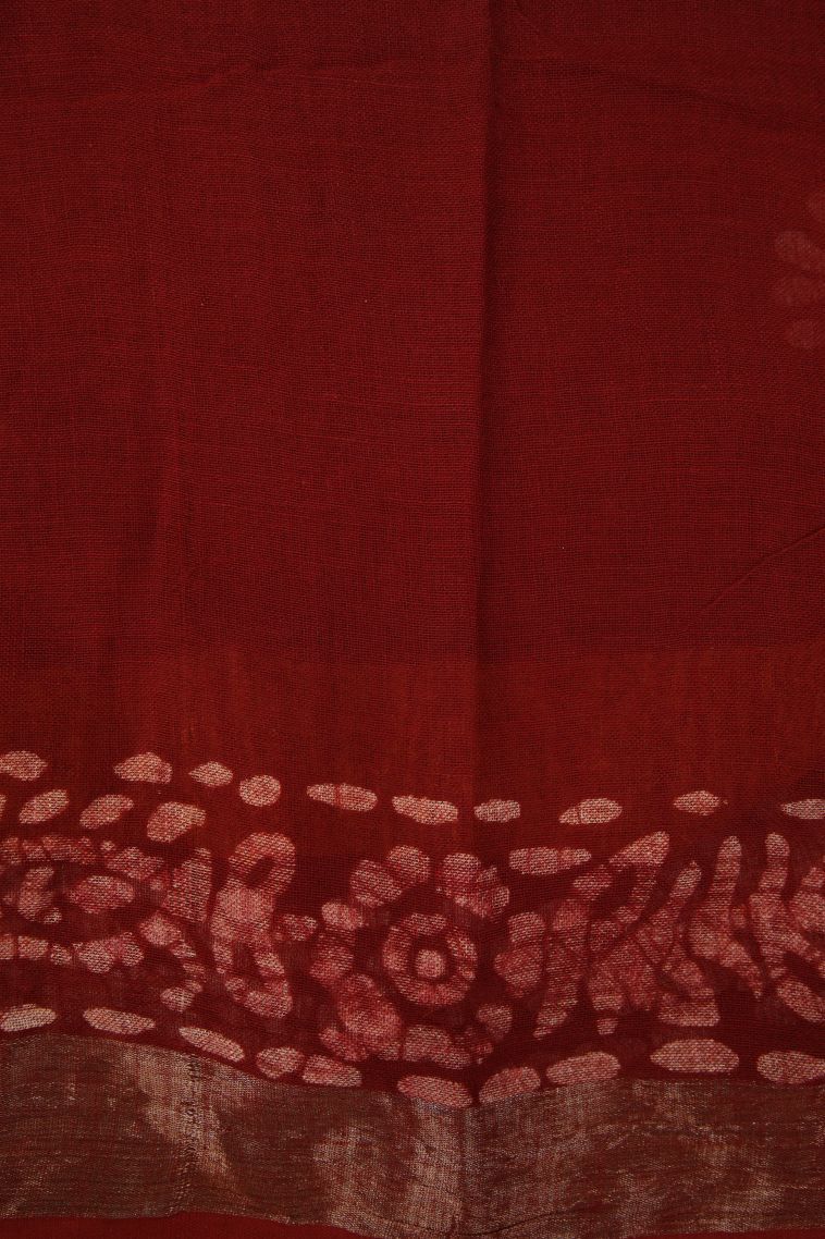 Cherry  Red Chanderi Cotton Sarees with Without Zari Zari Floral Patterns view 3