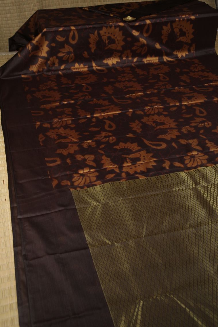 Caramel Brown Soft Silk Sarees with Without Zari Zari Floral Patterns view 2