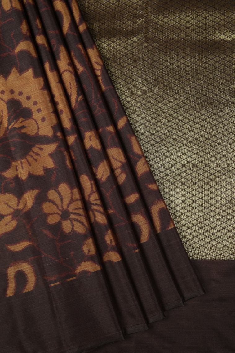 Caramel Brown Soft Silk Sarees with Without Zari Zari Floral Patterns view 1