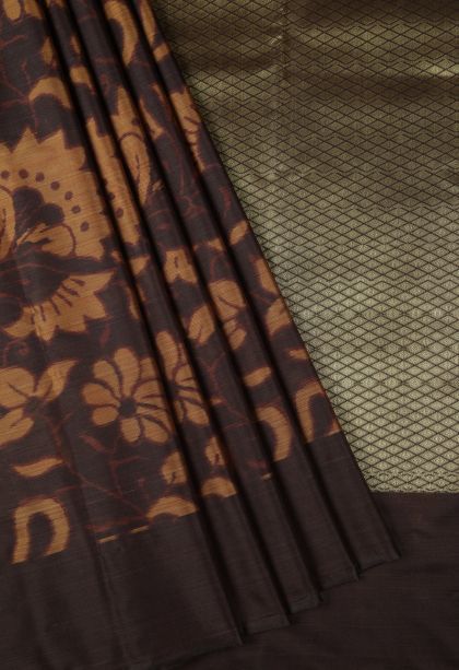 Caramel Brown Soft Silk Sarees with Without Zari Zari Floral Patterns