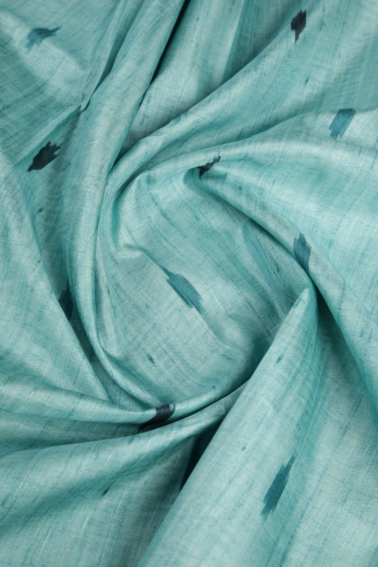 Sky Blue Tussar Saree with Without Zari Zari Buttis (small Dots Or Motifs) view 4