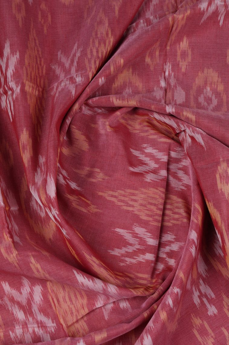 Peach Pink Ikkat Cotton Sarees with Without Zari Zari Geometric Shapes view 4