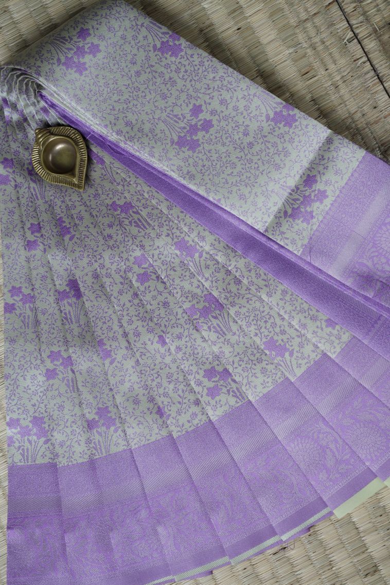 Gray Black Visiri Madippu Silk Sarees with Silver Zari Buttis (small Dots Or Motifs) view 1