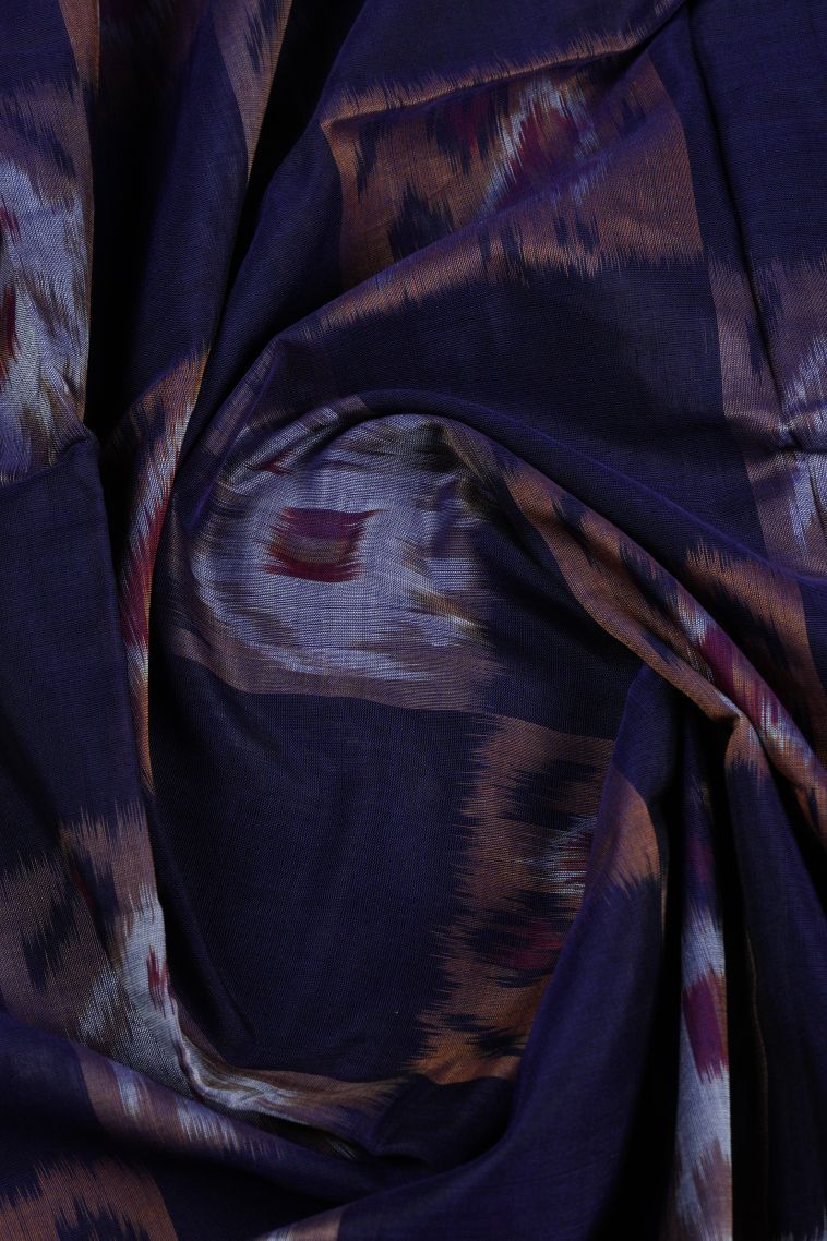 Navy Blue Ikkat Cotton Sarees with Without Zari Zari Geometric Shapes view 4