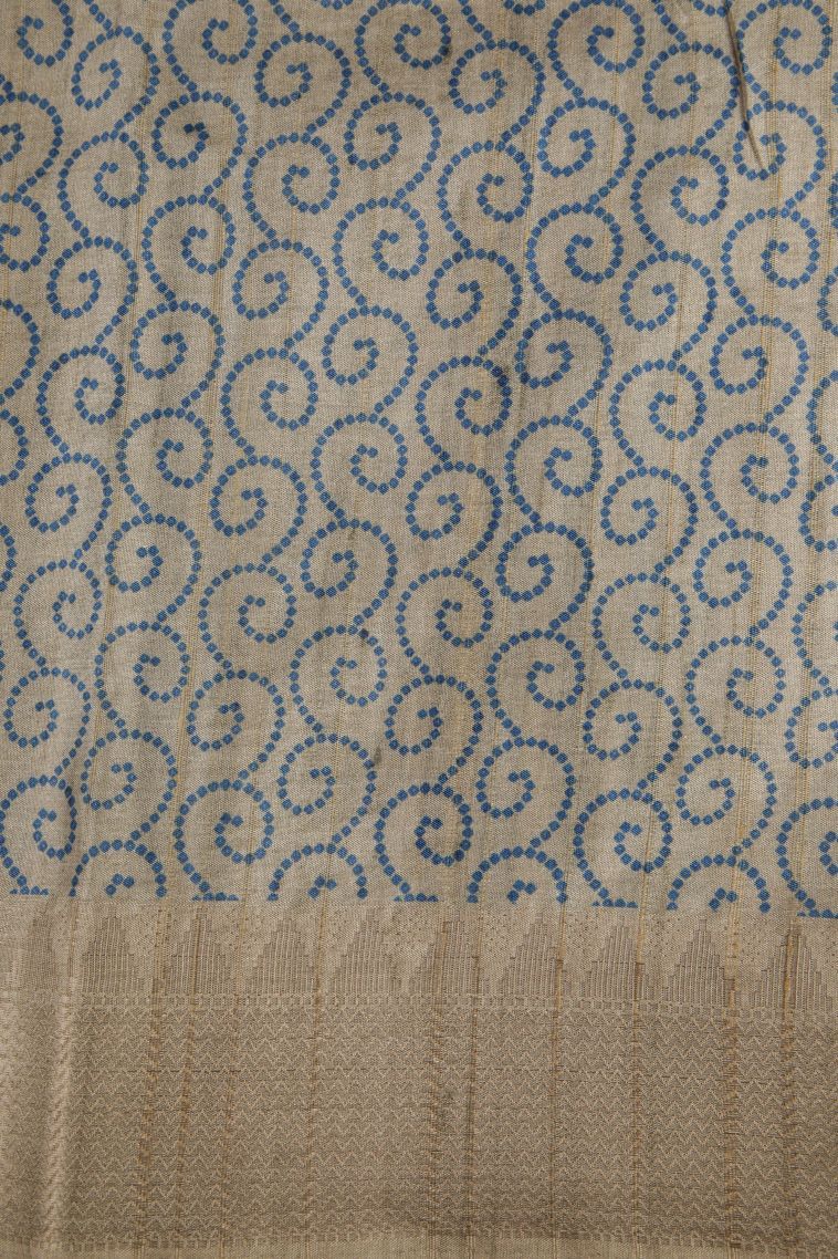 Aegean Blue Tussar Saree with Without Zari Zari Buttis (small Dots Or Motifs) view 3