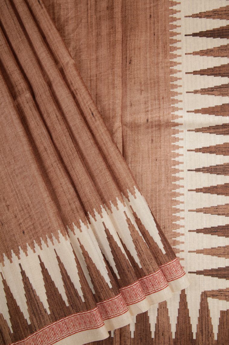 Ginger Orange Tussar Saree with Without Zari Zari Plain view 1