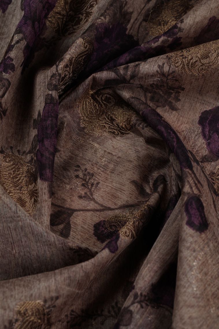 Sangria Purple Art Silk with Bronze Zari Floral Patterns view 4