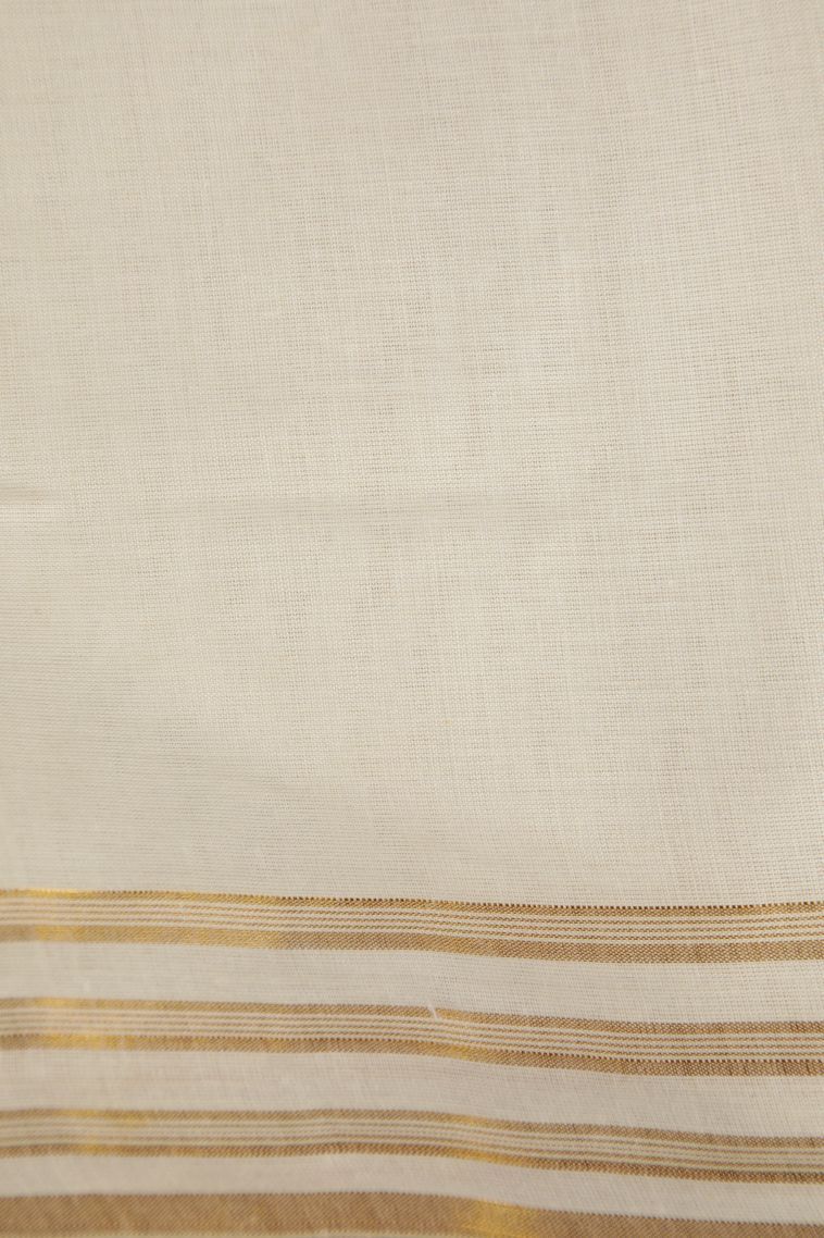 Cream White Silk Cotton with Gold Zari Buttis (small Dots Or Motifs) view 3