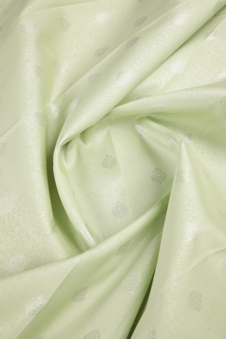 Pistachio Green Visiri Madippu Silk Sarees with Silver Zari Buttis (small Dots Or Motifs) view 4