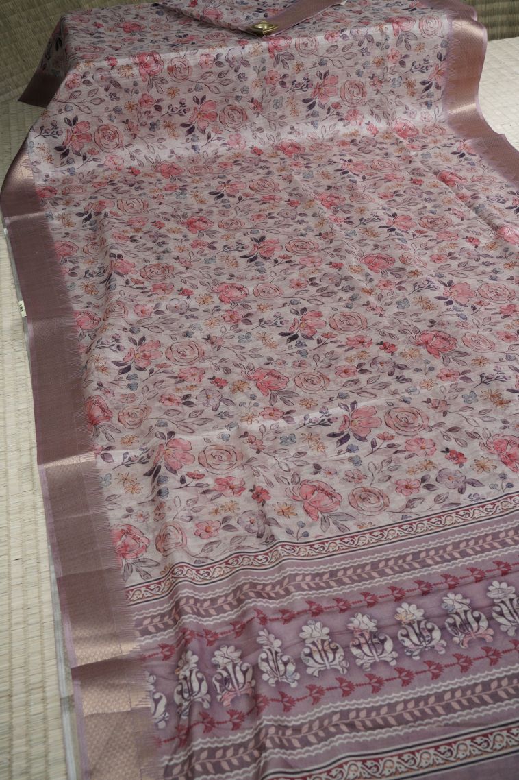 Tan Pink Art Silk with Without Zari Zari Floral Patterns view 2