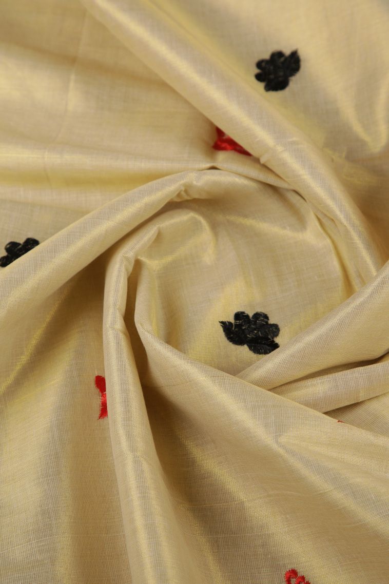 Cream White Silk Cotton with Gold Zari Buttis (small Dots Or Motifs) view 4