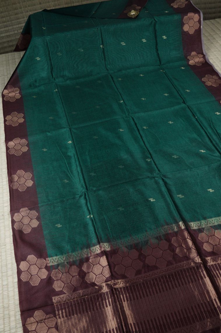 Blue Tussar Silk Saree with Gold Zari Buttis (small Dots Or Motifs) view 2
