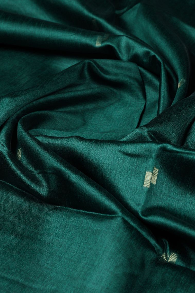 Blue Tussar Silk Saree with Gold Zari Buttis (small Dots Or Motifs) view 4