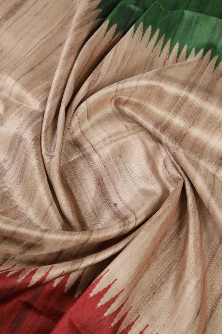 Cream White Jute Sarees with Without Zari Zari Temple Borders view 4