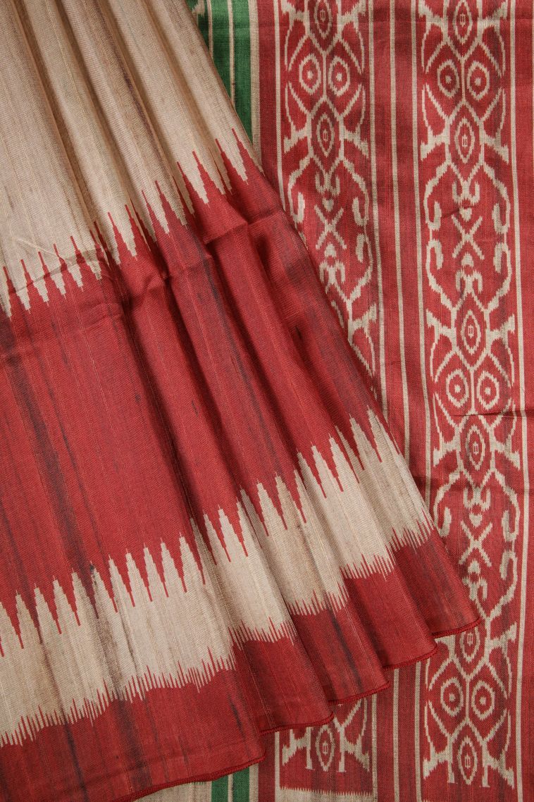 Cream White Jute Sarees with Without Zari Zari Temple Borders view 1