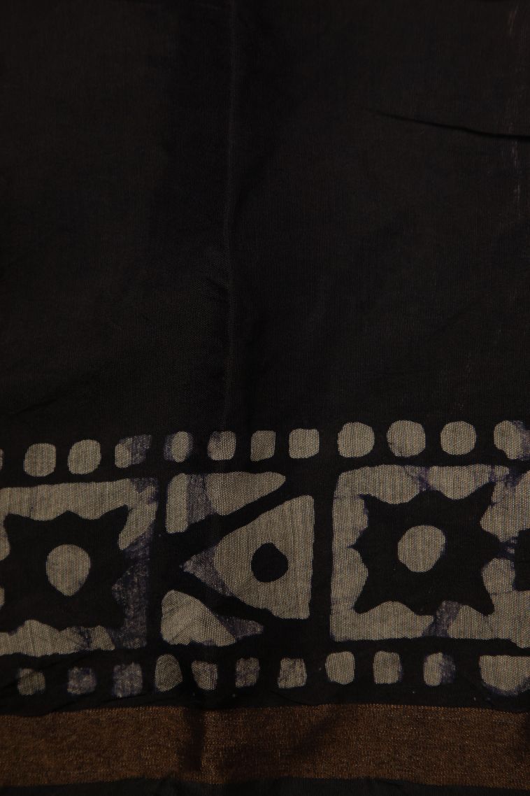 Rock Black Chanderi Cotton Sarees with Without Zari Zari Floral Patterns view 3