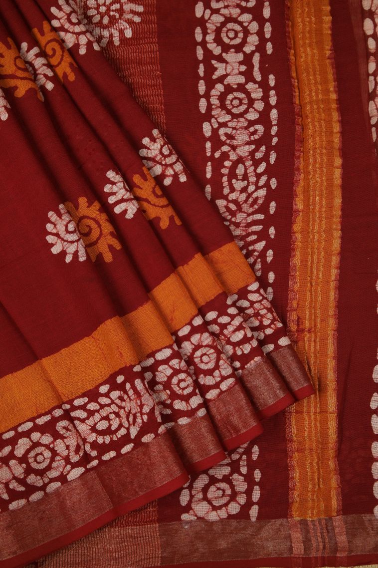 Cherry  Red Chanderi Cotton Sarees with Without Zari Zari Buttis (small Dots Or Motifs) view 1