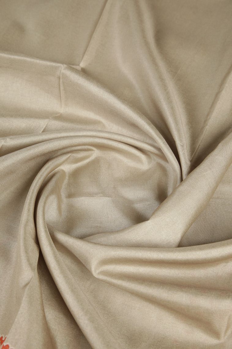 Linen White Tussar Saree with Without Zari Zari Plain view 4