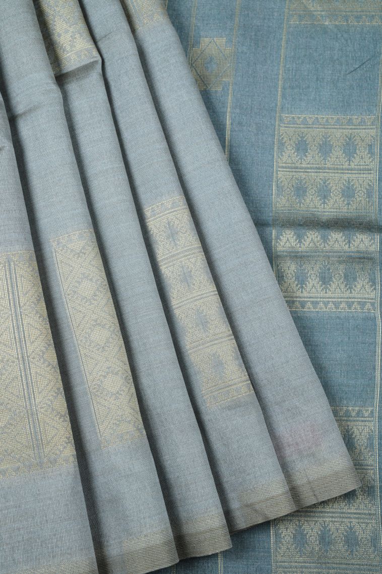 Gray Black Tussar Saree with Without Zari Zari Floral Patterns view 1