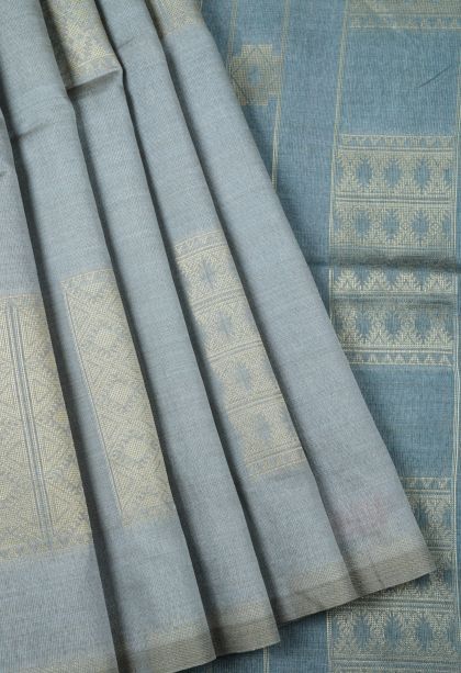 Gray Black Tussar Saree with Without Zari Zari Floral Patterns