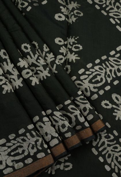 Rock Black Chanderi Cotton Sarees with Without Zari Zari Floral Patterns