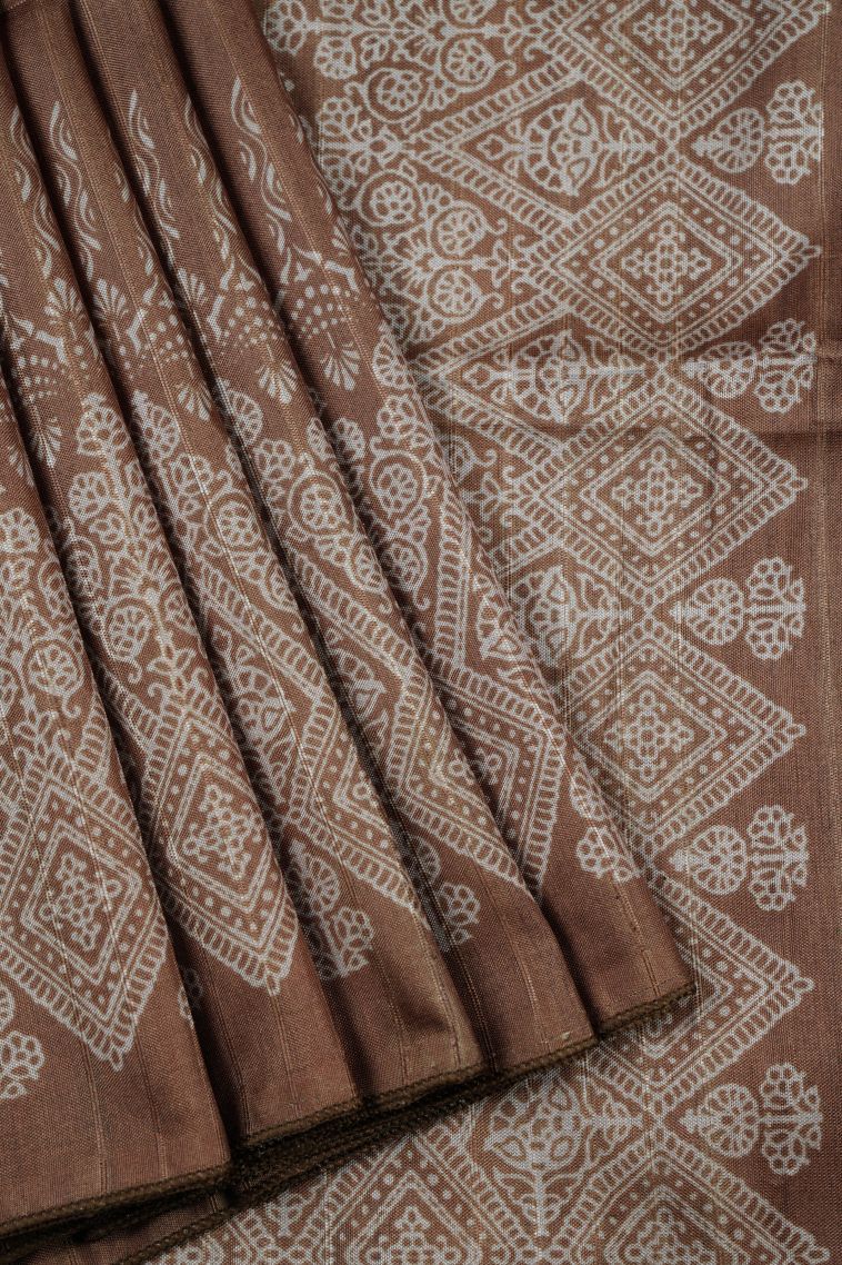 Tawny Brown Tussar Saree with Without Zari Zari Floral Patterns view 1