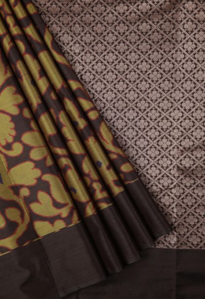 Brunette Brown Soft Silk Sarees with Without Zari Zari Floral Patterns