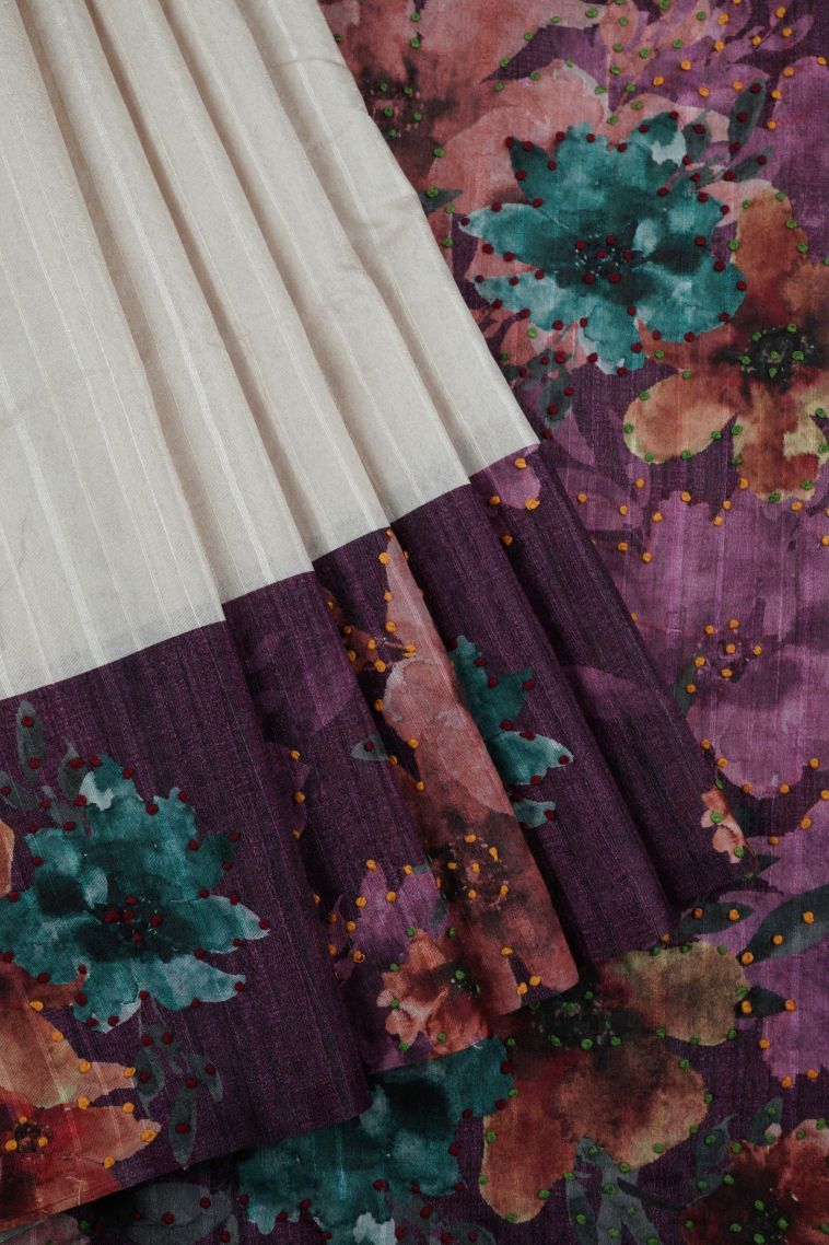 Chiffon White Tussar Silk Saree with Without Zari Zari Plain view 1