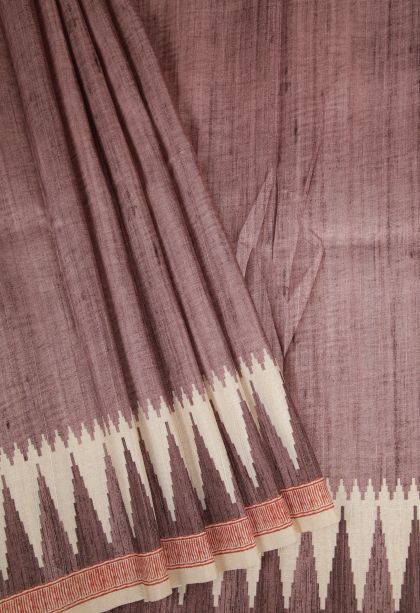 Wood Brown Tussar Saree with Without Zari Zari Plain