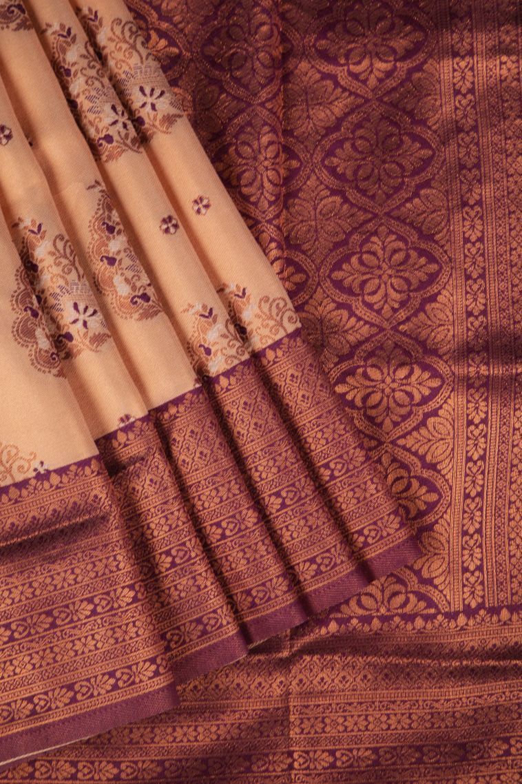 Flamingo Pink Apoorva Silk Sarees with Copper Zari Buttis (small Dots Or Motifs) view 1