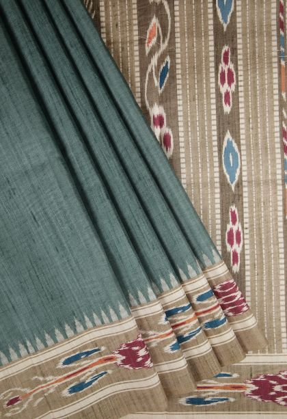 Ocean Blue Tussar Saree with Gold Zari Plain