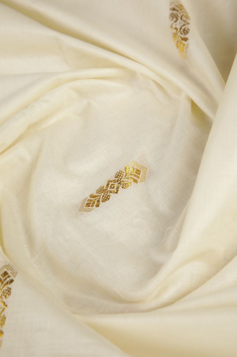 Cream White Silk Cotton with Gold Zari Buttis (small Dots Or Motifs) view 4