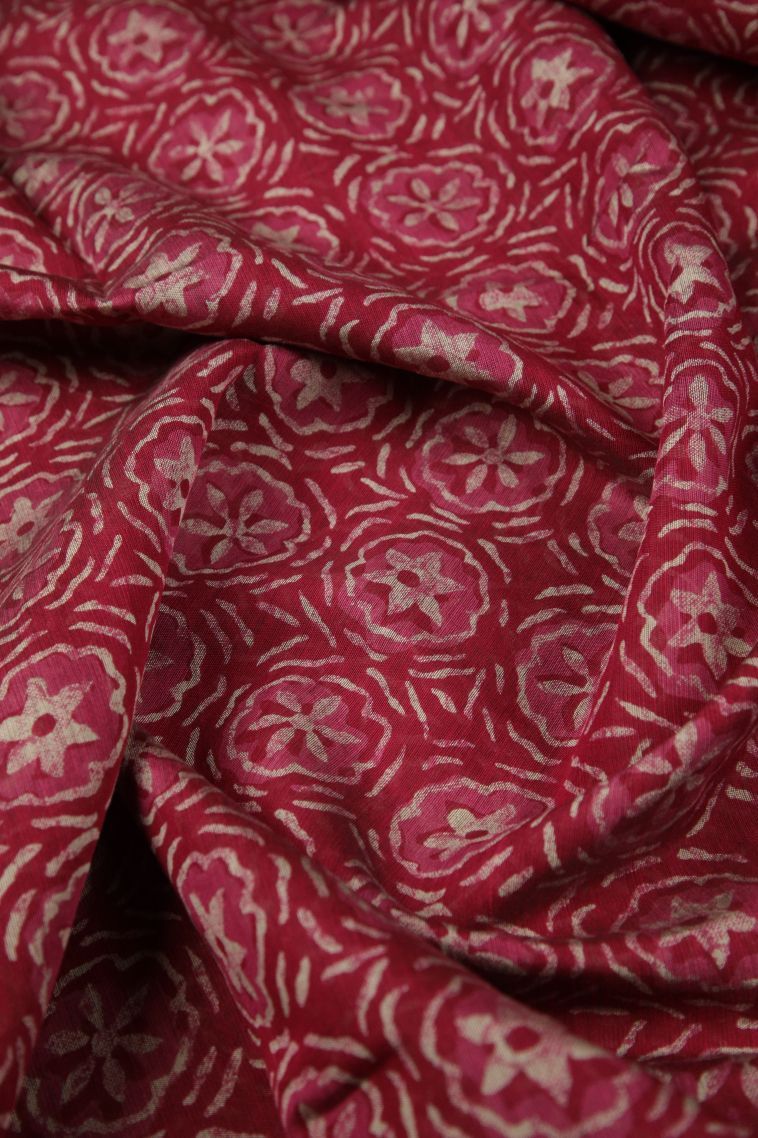 Punch Pink Chanderi Cotton Sarees with Without Zari Zari Floral Patterns view 4