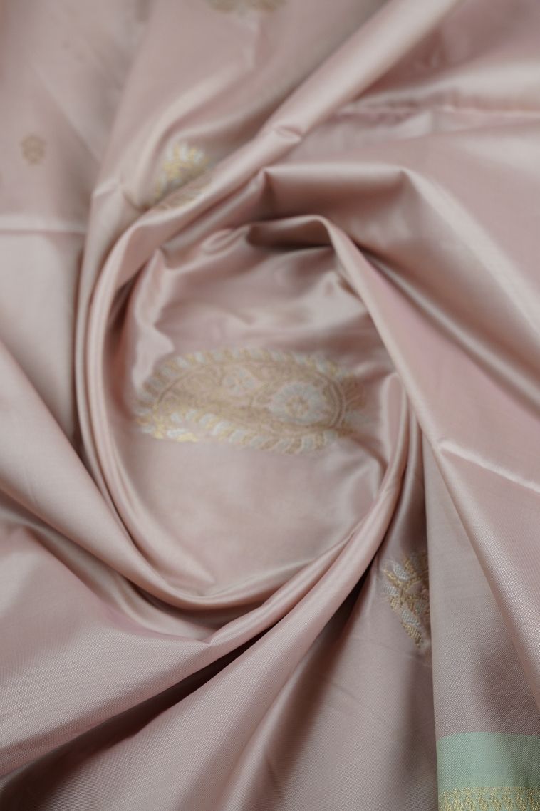 Crepe Pink Soft Silk Saree with Gold Zari Buttis (small Dots Or Motifs) view 4